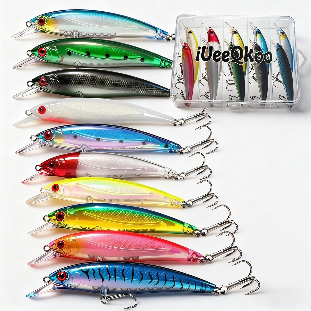 SnelShoppen - 10 stuks Snoekaas Kunstaas Wobblerset - Levensecht Visaccessoires voor Snoekbaars en Forel - UV-actieve Kleuren met Realistische 3D-Ogen