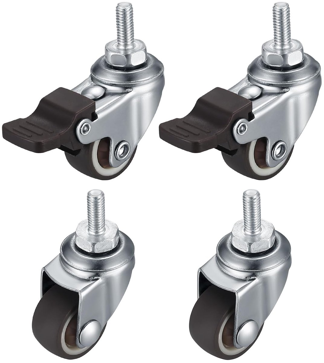 SnelShoppen - 4 Stuks M8 Meubelwielen met Rem, 360 Graden Draaibaar, Stille, Antislip Rubber Wielen voor Binnen en Buiten, 1.5 Inch