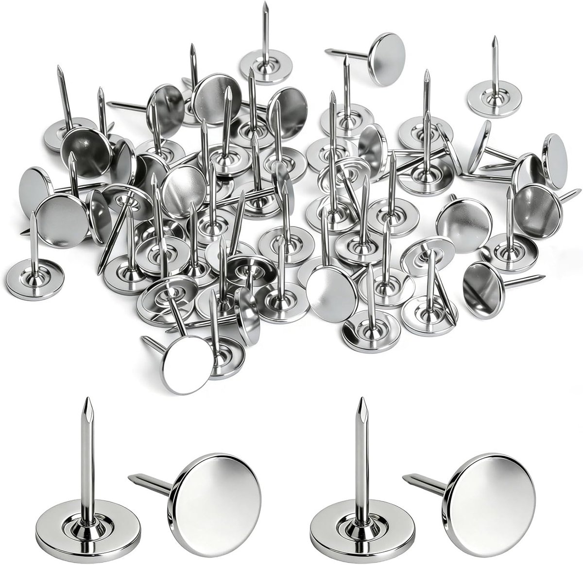 Thijox - 200 Stuks Punaises Zilver - 11 mm Platte Punaises voor Prikborden, Kurkborden, Decoratieve Pinspelden voor Muur, Wereldkaart, Bekledingsnagel