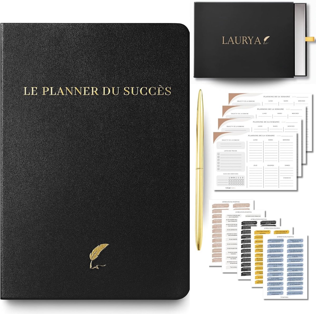 SnelShoppen - French Productivity Planner - Week-, Maand- en Dagplanner - Ongepland Kalender - Giftset met Positieve Affirmatie Stickers - To Do Lijst
