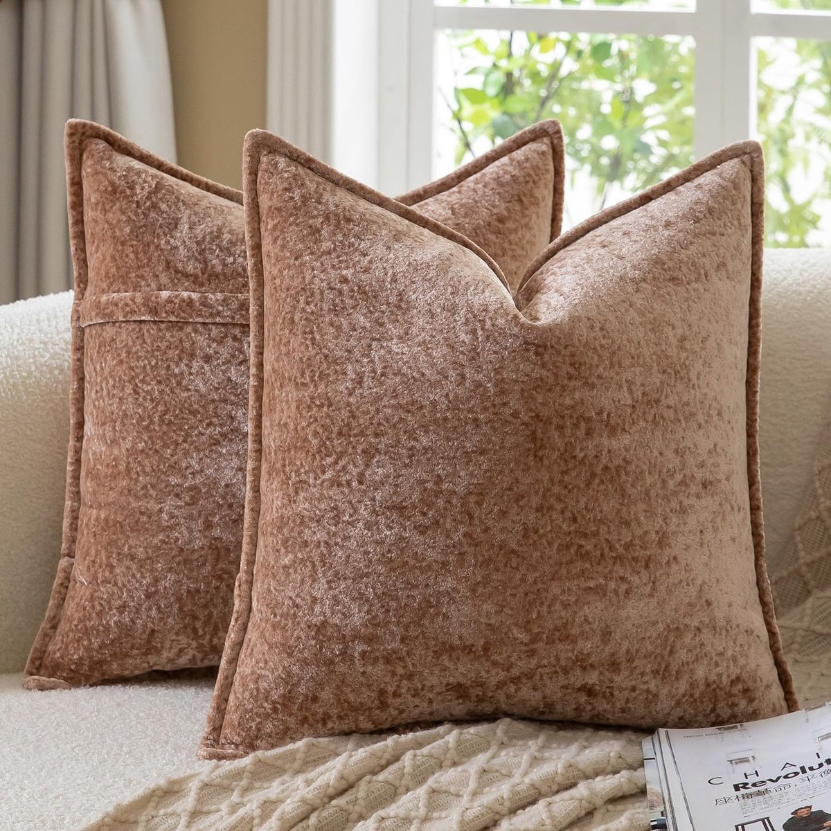 SnelShoppen - Decoratieve Vintage Kussenhoezen Set van 2 - Plaid Sofa Kussens - Neutraal Boho Farmhouse - Ideaal voor Woonkamer, Slaapkamer - 45x45cm