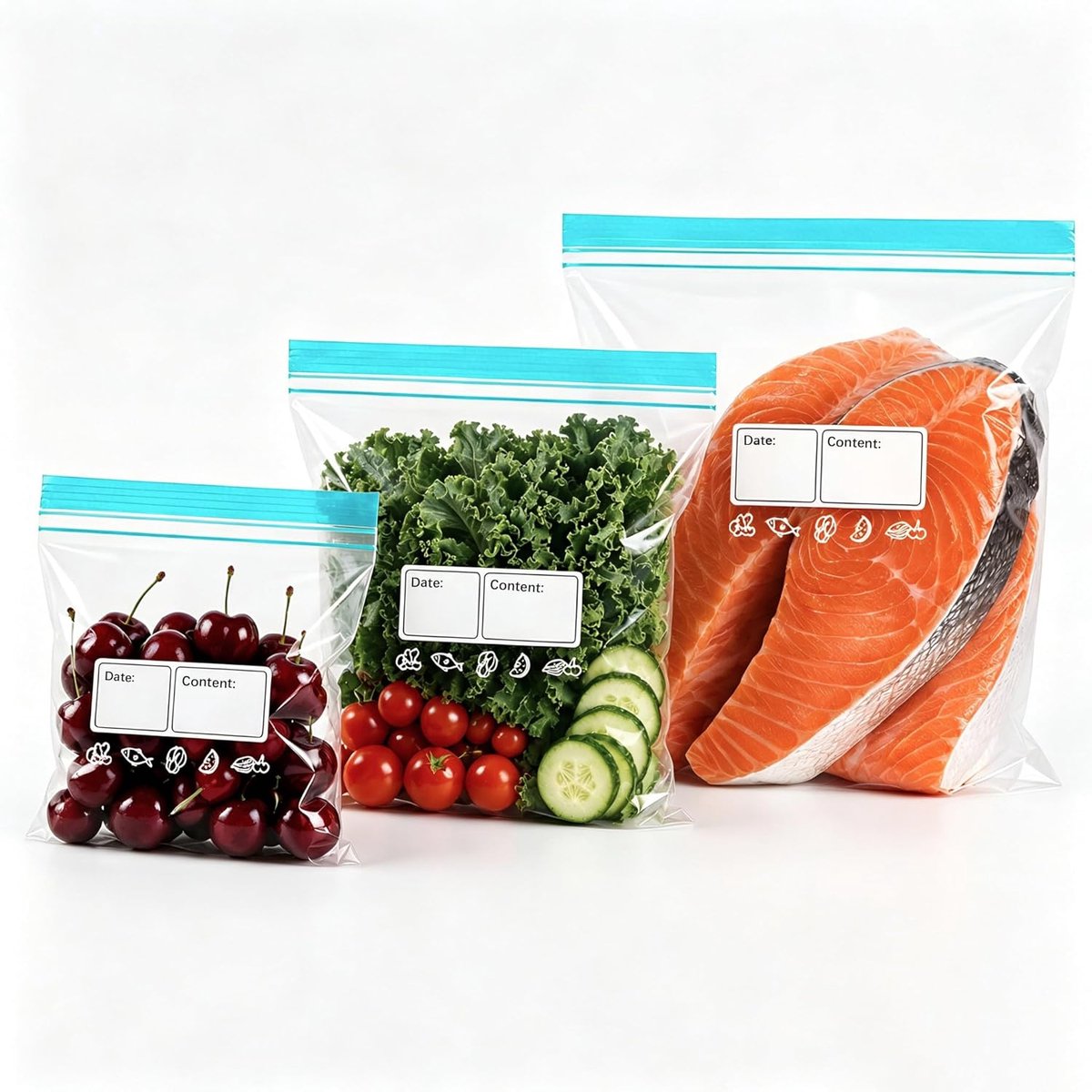 SnelShoppen - 70 Stuks Herbruikbare Zipper Diepvrieszakken - BPA Vrij, Lucht- en Lekdicht - Ideaal voor Fruits, Vlees en Groenten - 3 Maten (Groot, Me