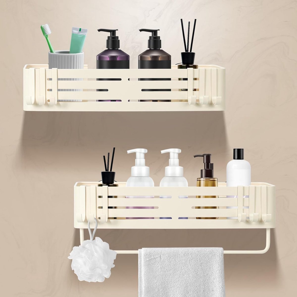 SnelShoppen - Shower Shelf zonder Boren met Handdoekhouder, Sterke Zuignappen, RVS Badkamer Rek en Organizer, Verwijderbaar Bad Rack voor Douche, Badk