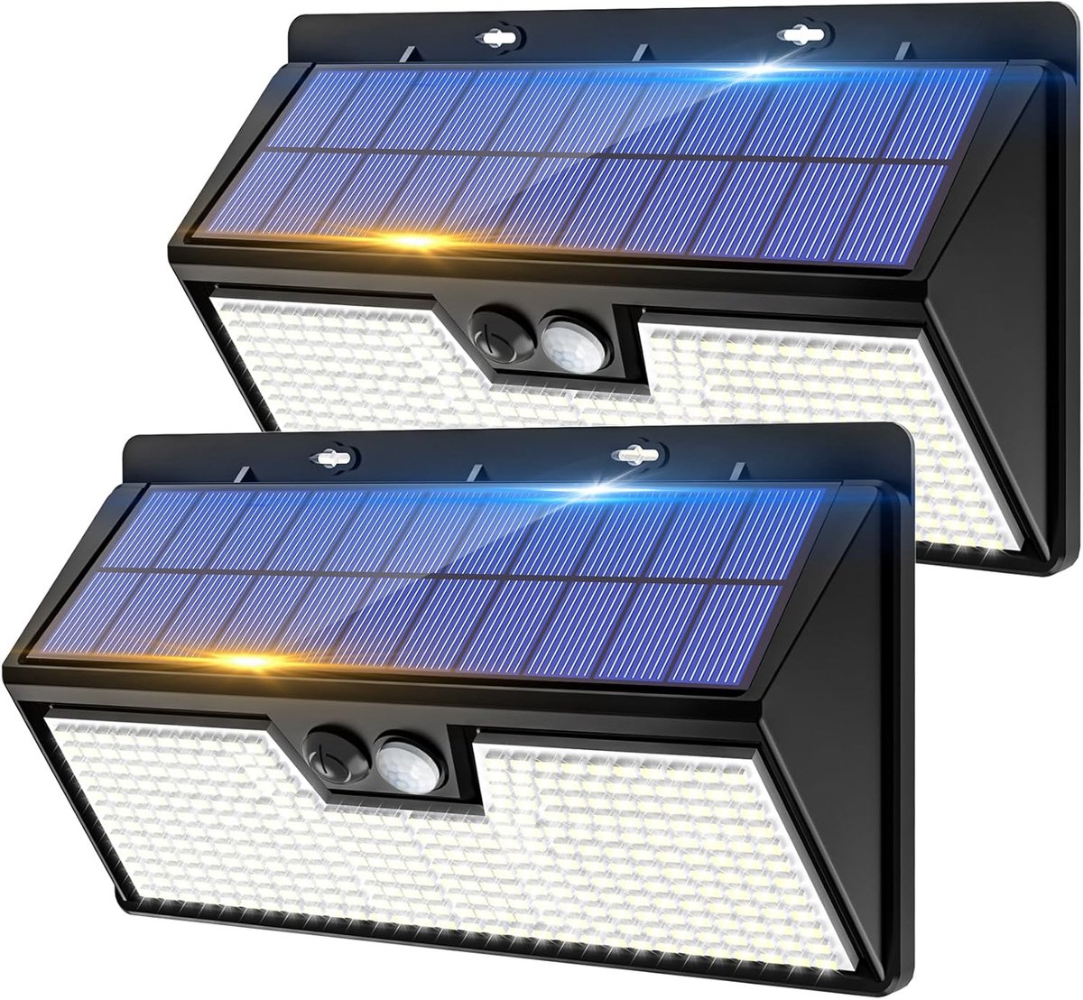 SnelShoppen - 2 Stuks Zonne-energie Veiligheidslampen Buiten met Bewegingssensor, IP65 Waterdicht, Draadloze PIR Wandlampen voor Tuin, Hek, Binnenplaa
