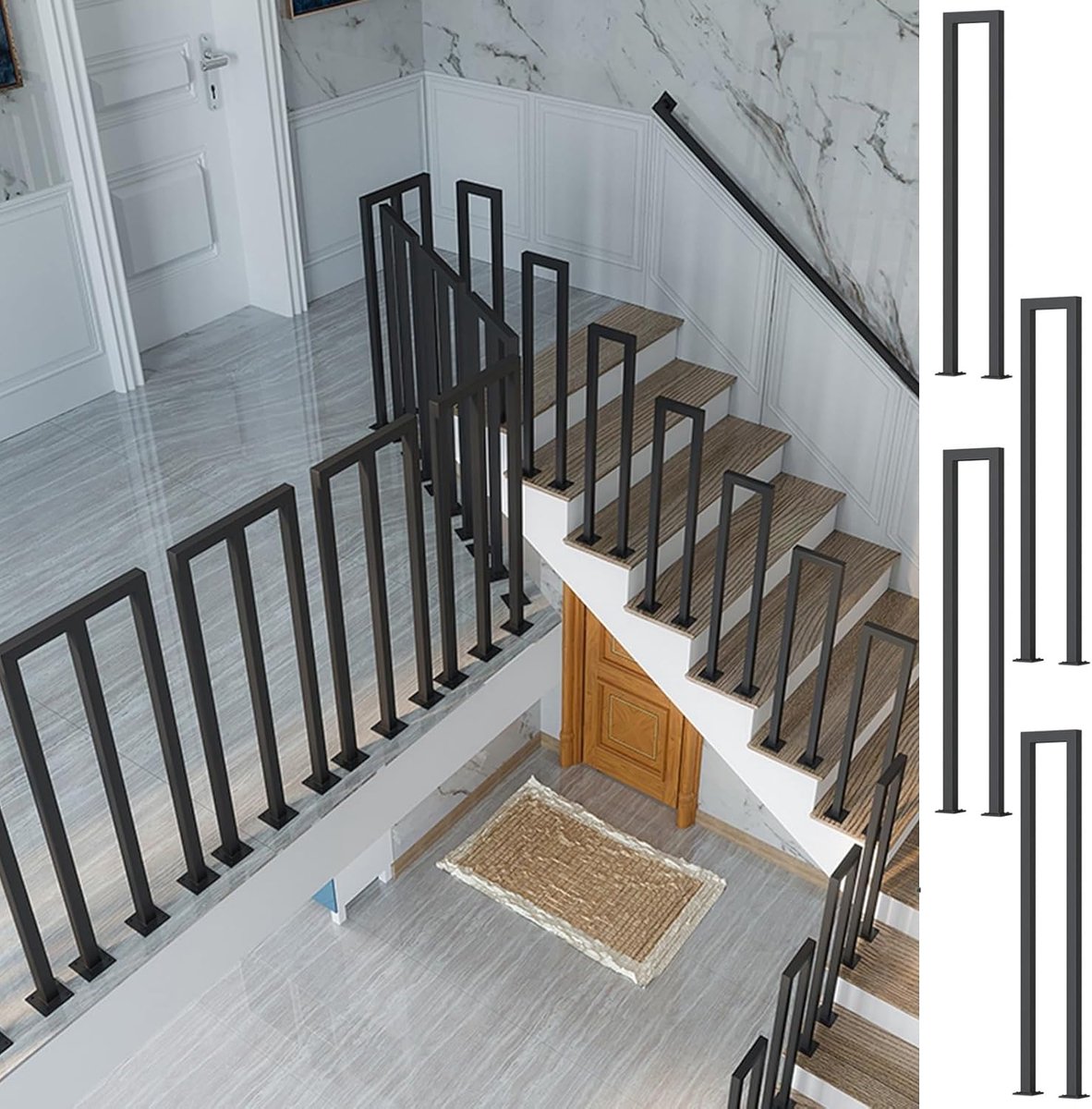 IJzeren Baluster - Trapstijl Spindel - Veiligheid Buiten - Roestbestendig Smeedijzer - 35-95 cm Hoogte - Zwart