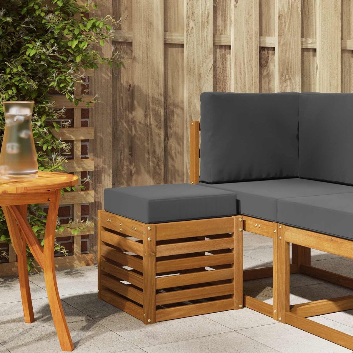 Krukbank Hout - Zitkruk Voetenbank - Buiten Zitten - Massief Acaciahout - 43 x 43 x 37 cm - Natuur Antraciet