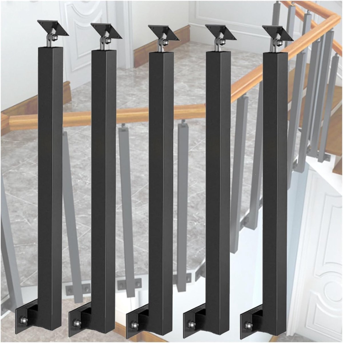 Spilpaal Balusters - Leuning Spindels - Traphek Veiligheid - Verstelbare Beugel - 4x4cm Paaldiameter - Zwart