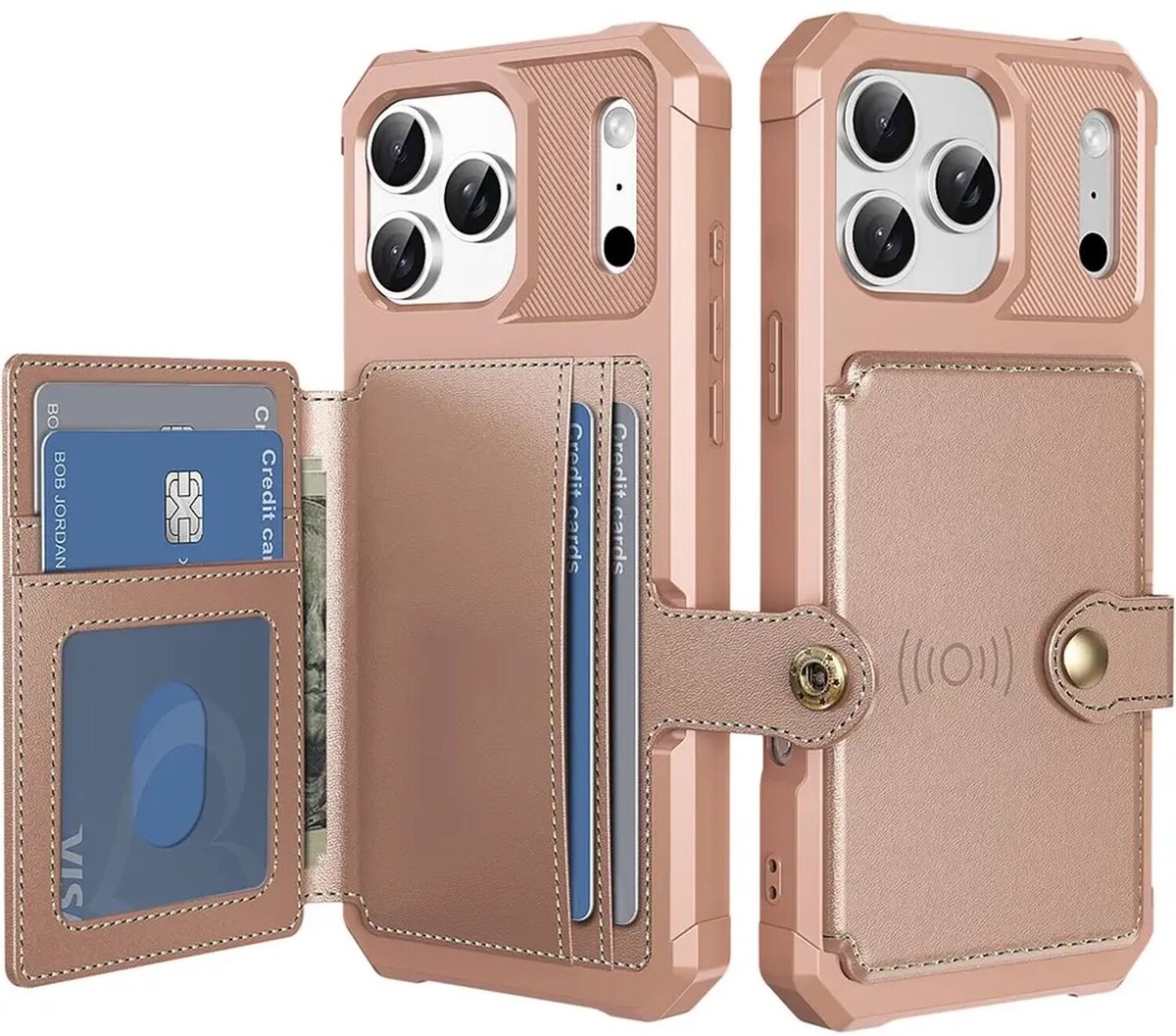 Portemonnee Hoesje Geschikt voor Apple iPhone 17 Pro Max - Back Cover met Pasjeshouder - Telefoonhoesje voor Pinpas - Kaarthouder op Achterkant - Case met Magneet Roze