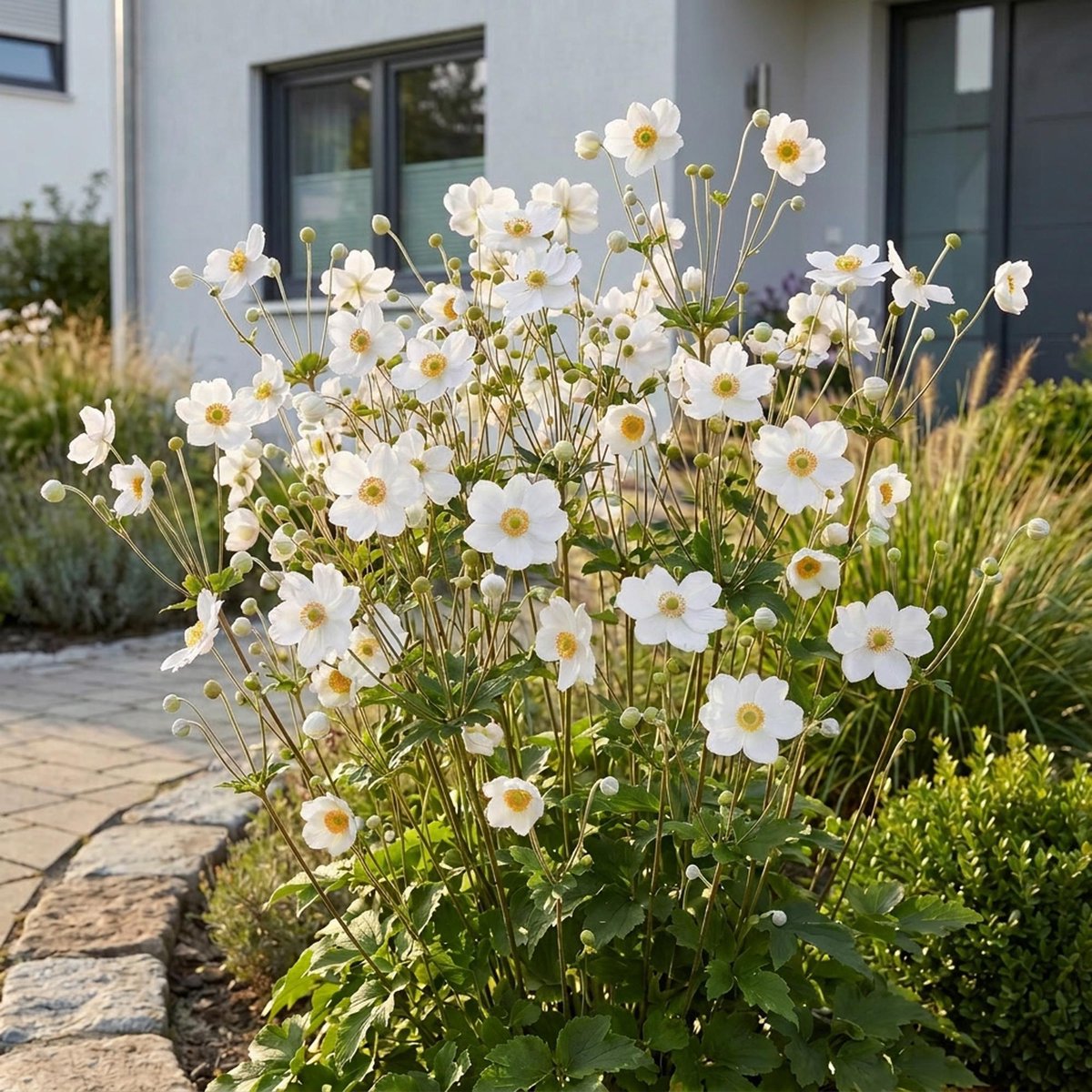 Green boutiQ - Vasteplant - Anemone hybr. Hon. Jobert - Herfst Anemoon - Schaduw - Wit - 1 Plant - Pot 11cm - Hoogte 15-25cm