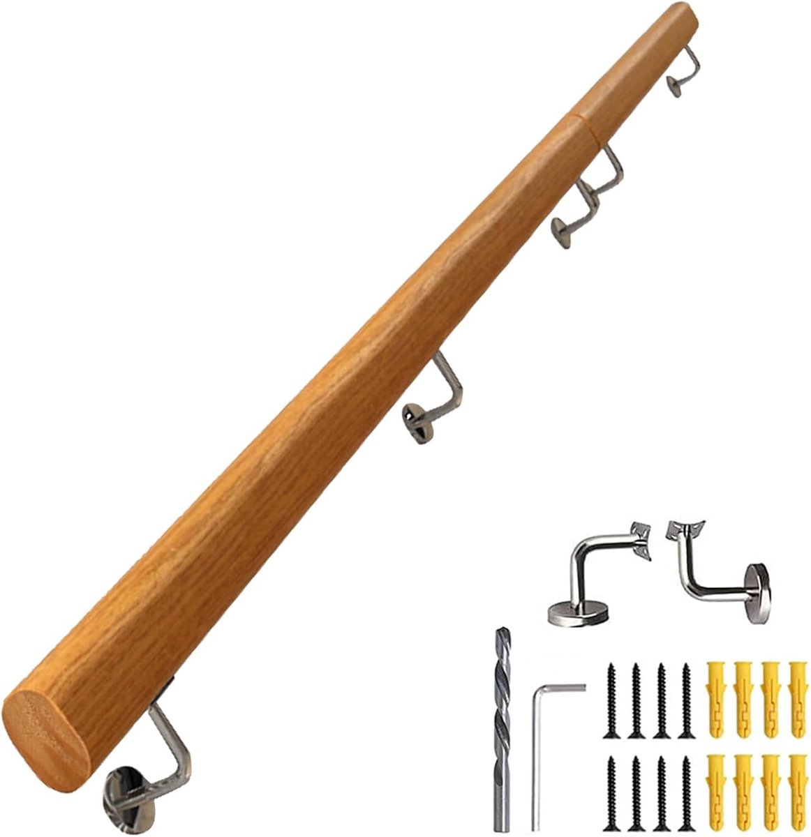 Houten trapleuning - Wand trapleuning - Veilig traplopen - Massief hout - 120 cm - Natuurlijk hout