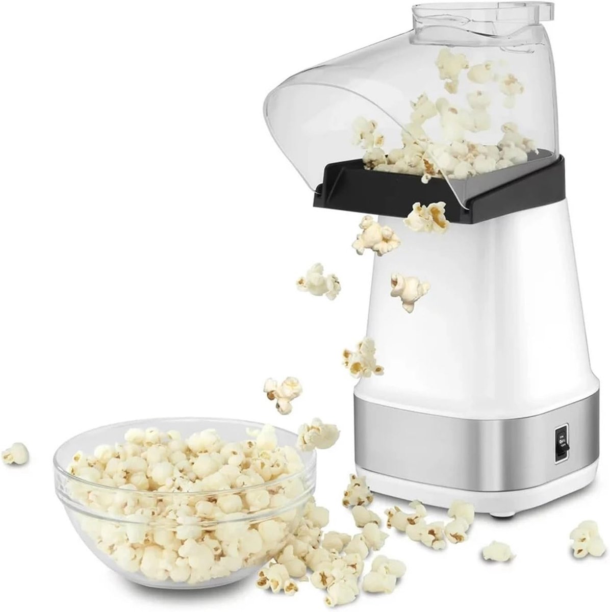 Popcornmachine Hetelucht - Maïspopper Automatisch - Snacks Maken - Gezonde Bereiding - 15 Kopjes - Wit