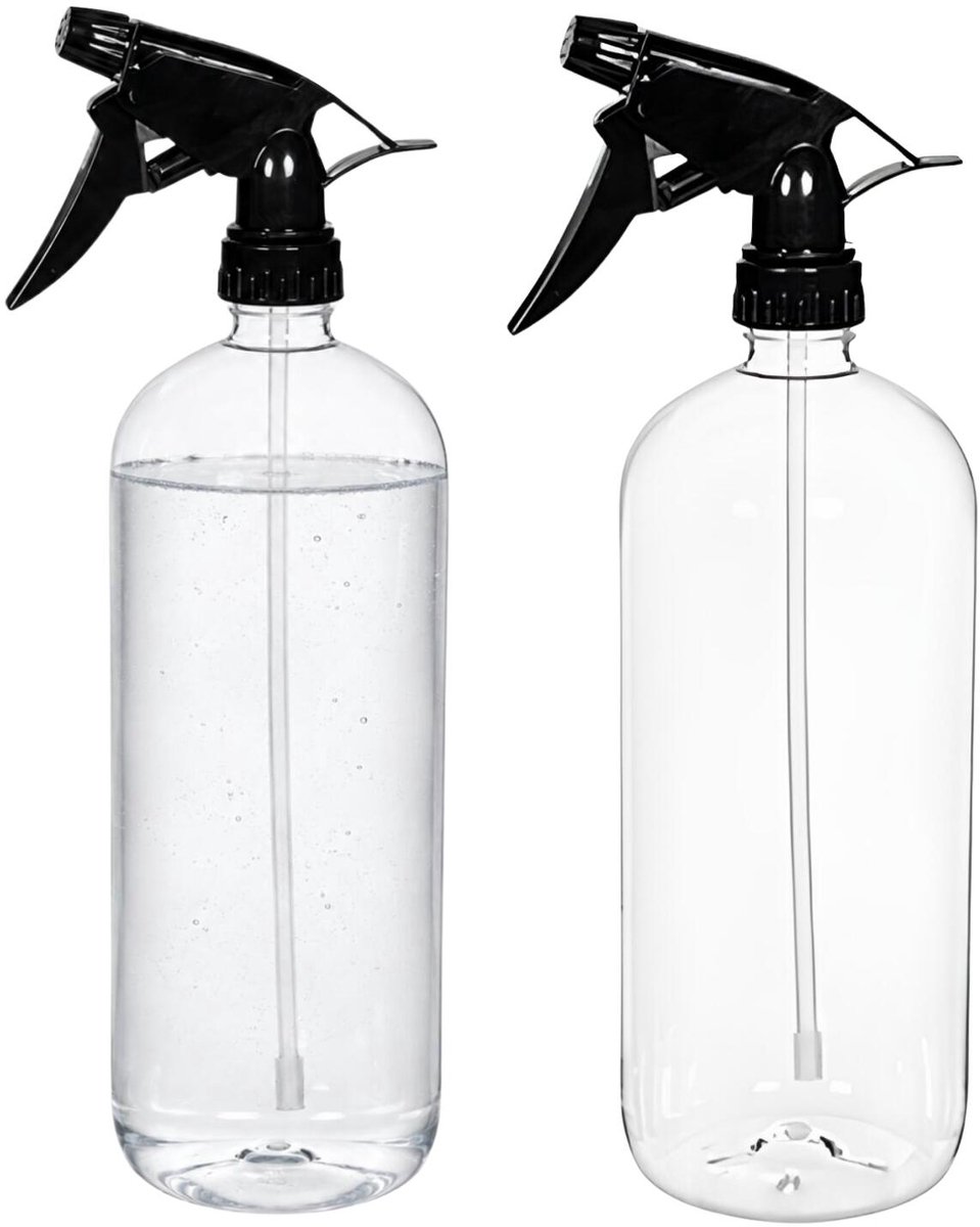 CM Plantenspuit met een inhoud van 1000 ml - 2x - transparant - verstuiver kop - 28 cm - kunststof - plantensproeier