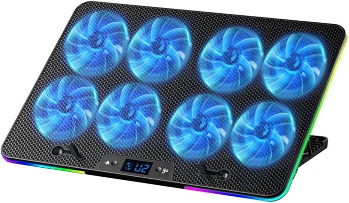 Laptop Koeler - Laptop Ventilator - Gaming - 8 Fans - 384x270x31 mm - Zwart