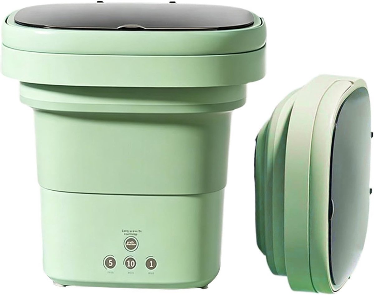 Mini Wasmachine Draagbare Wasmachine Opvouwbaar Reizen en Camping Stille Werking Afvoermand 6 Liter Inhoud Groen