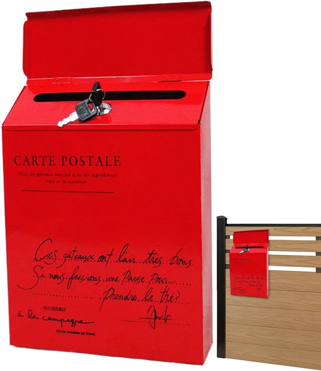 Wandbrievenbus - Decoratieve brievenbus - Post ontvangen - Vergrendelbaar ontwerp - 30x23x6 cm - Rood