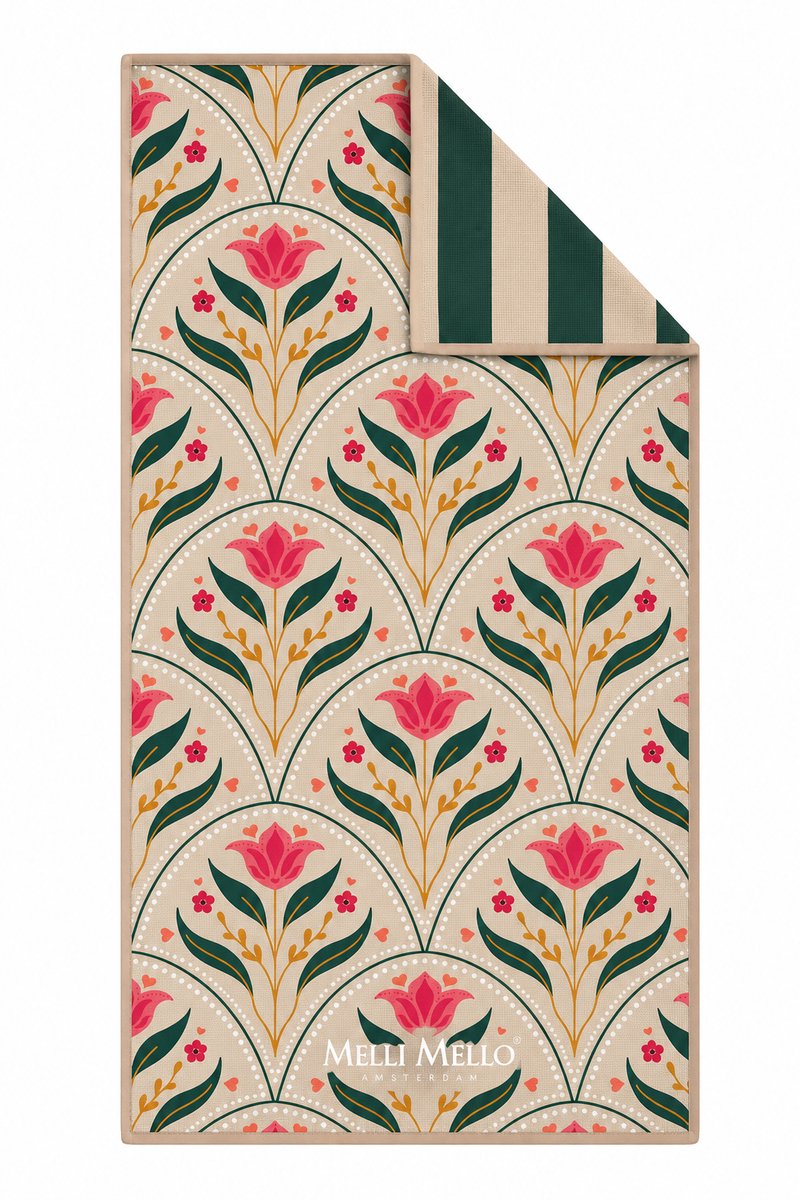 Melli Mello | Tulip Charm | Strandlaken 90x180cm | Gewafeld Microvezel | Dubbelzijdige Print | Sneldrogend