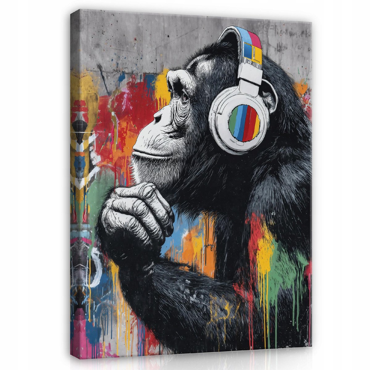 WALLARENA Schilderij op canvas - 40x30 cm - graffiti aap in Banksy stijl - moderne wanddecoratie woonkamer en slaapkamer Veelkleurig