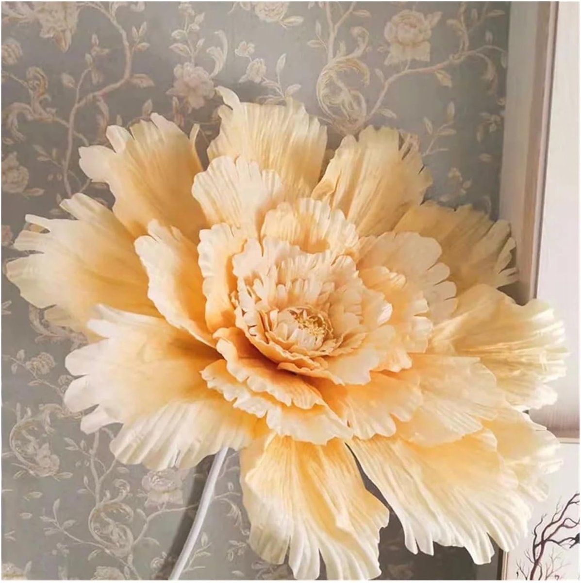Kunstbloem Pioenroos - Decoratie Bloem - Feestelijke Aankleding - Zacht Kunstfluweel - 60 cm Diameter - Champagne