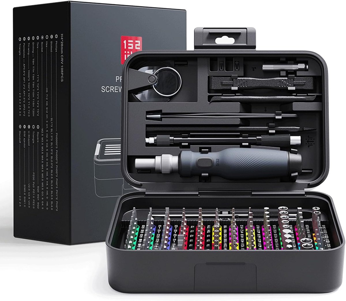 Precisie Schroevendraaier Set - Reparatieset Precisie - Elektronica Repareren - 132 Delig S2 Staal - 16 cm Lengte - Zwart