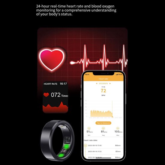 Slimme Ring - Gezondheids tracker - Slaapkwaliteit meten - Lichtgewicht ontwerp - 23 - Goud — afbeelding 5