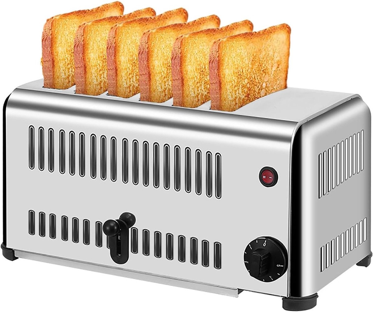 Rvs Broodrooster 6 Slices Ontbijt Maken Extra Brede Sleuven 41x22x21.5cm Zilver