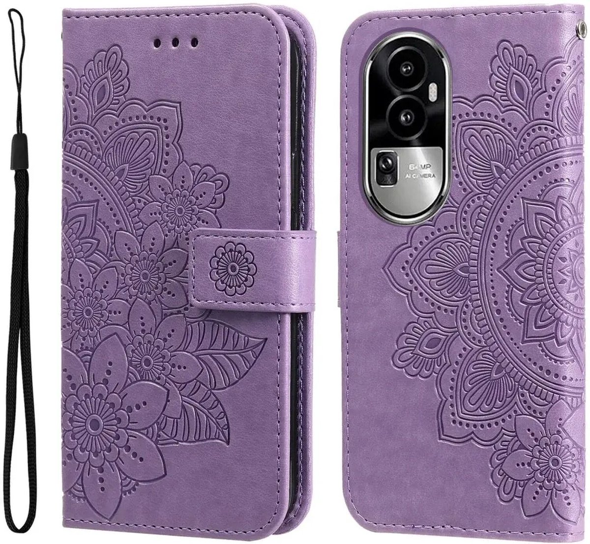 Oppo Reno 10 / 10 Pro Hoesje Bloemen Book Case met Pasjeshouder Paars