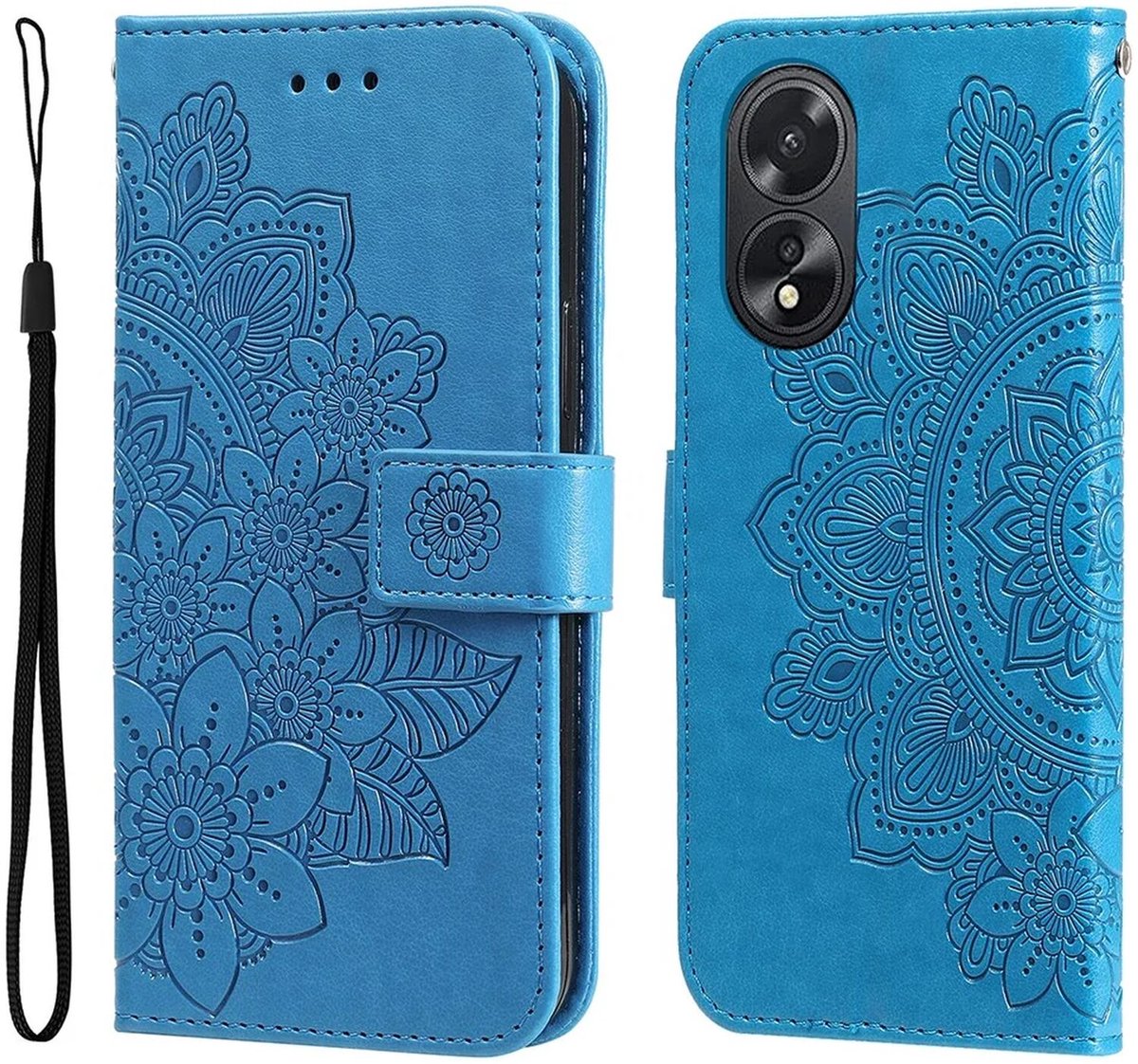 Oppo A18 / A38 Hoesje Mandala Bloemen Wallet Book Case Kunstleer Blauw