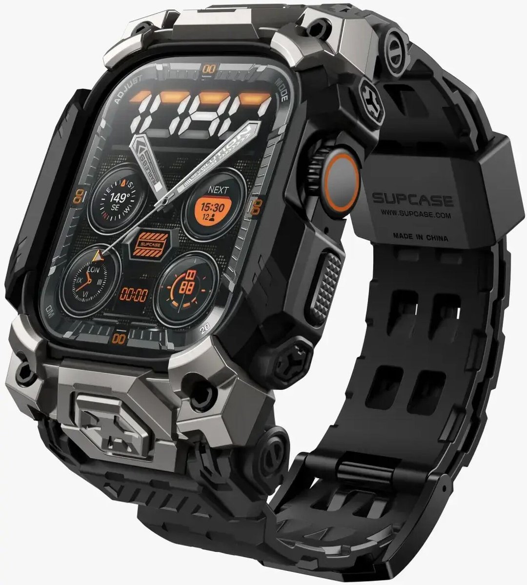 SUPCASE Unicorn Beetle Ore - Hoesje en Bandje Geschikt voor Apple Watch Ultra / Ultra 2 - Bumper Case met Ingebouwde Strap - Zwart