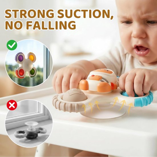 COOAU - 3 Stuks Ruimte Zuignap Spinner Speelgoed voor Baby - Astronaut Raket UFO Zintuiglijk Fidget Speelgoed - Montessori Pop It Siliconen Bijtspeelgoed - Peuter Bad Eetstoel Raam Reisspeelgoed 1-3 Jaar van Cooau — afbeelding 5