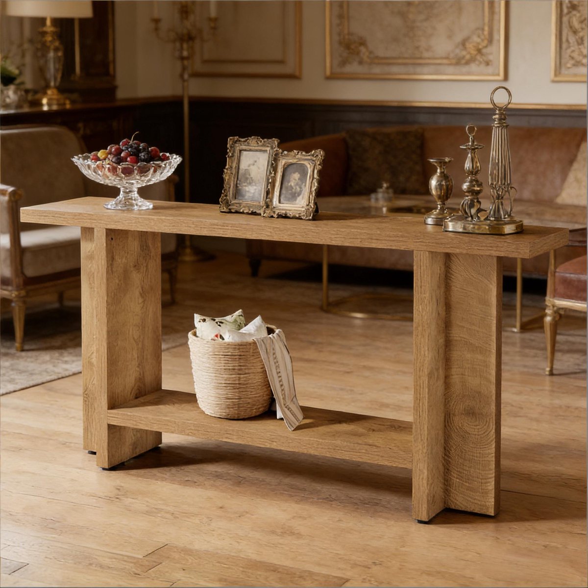 OKWISH Consoletafel – 2 Laags Opbergrek – Voor Hal En Achter Bank – Landelijke Stijl – MDF