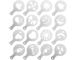 Koffie Stencils - Latte Art Mallen - Koffie Decoreren - 16 Verschillende Patronen - 8.5 x 13 cm - Zwart