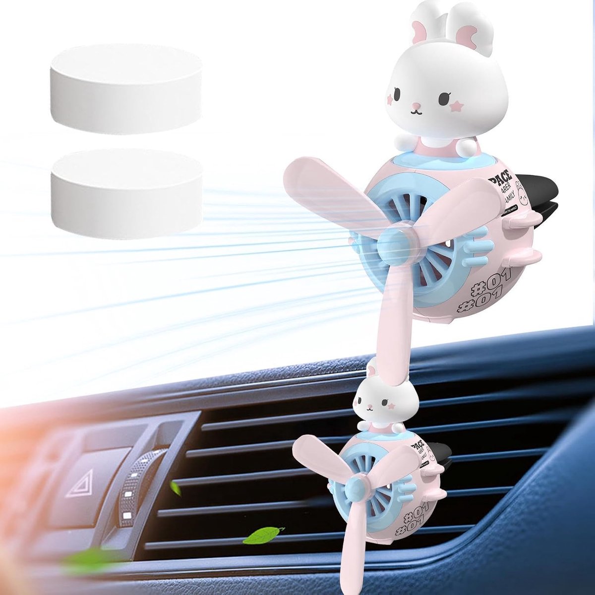 Auto Luchtverfrisser - Cartoon Ventilator - Auto Interieur - Roterend Propellerontwerp - 11 x 7.9 x 7.3 cm - Wit