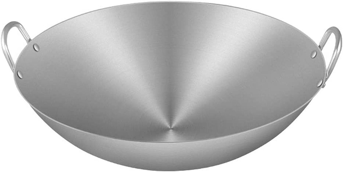 Wok Pan - Kookpot Keukengerei - Professioneel Koken - Roestvrij Staal - 34-70 cm - Zilverkleurig