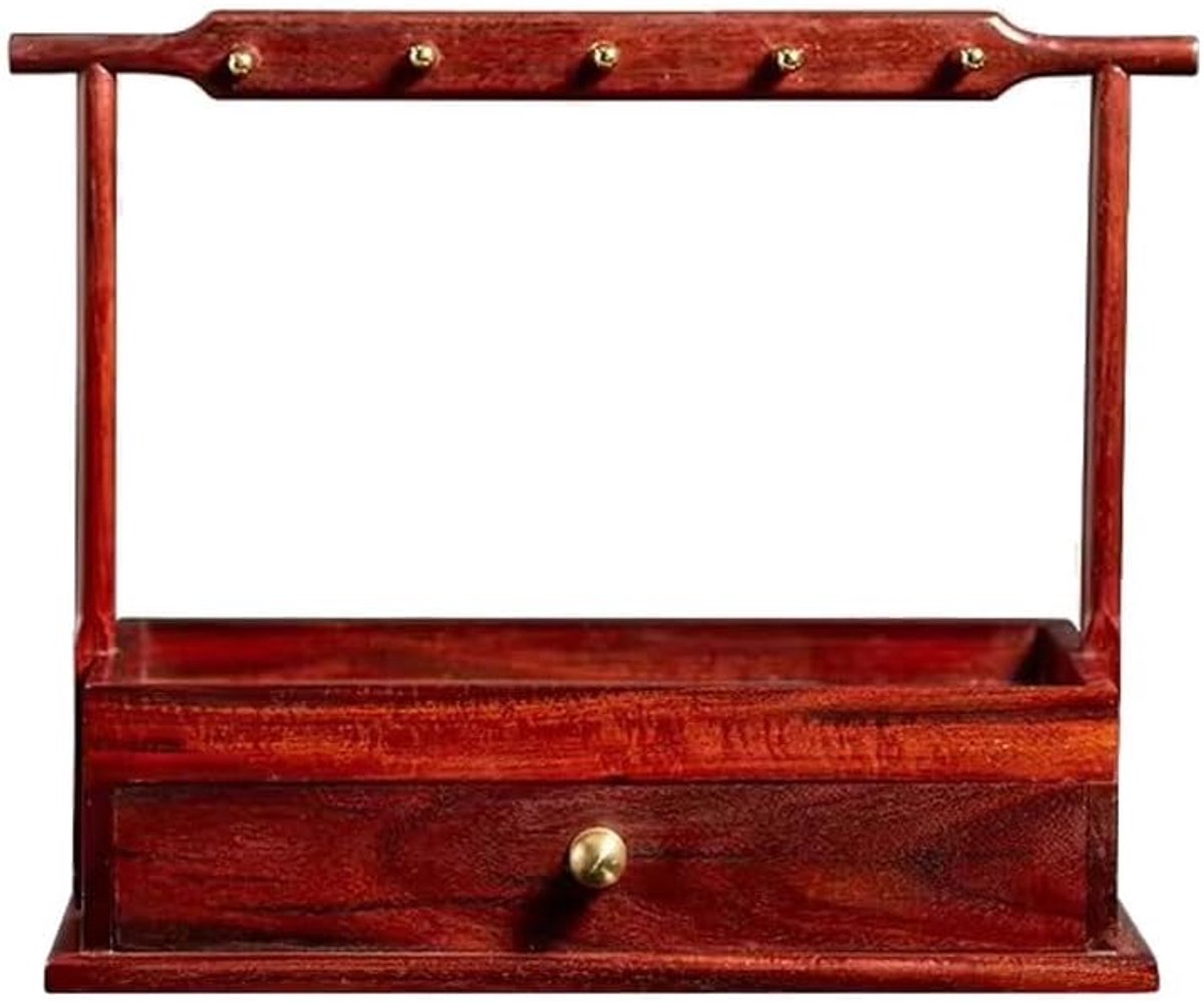 Houten Sieradendoos - Opbergkistje Decoratie - Sieraden Organiseren - Gladde Metalen Gesp - 265x19x12cm - Houtkleur