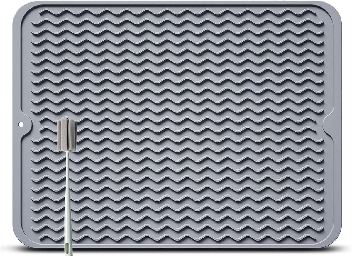 SnelShoppen - Grote Siliconen Afvoer Mat, Vouwbaar, Rectangular, Oprollbaar met Spons Schoonmaakborstel, BPA Vrij, Antislip, 50 x 40 cm voor Keuken en