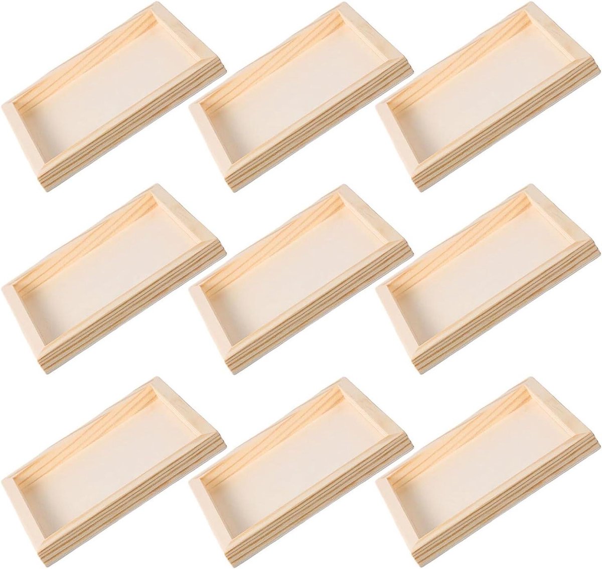 Houten Dienbladen - Sorteerschalen Vierkant - Puzzels Sorteren - Modulair Stapelbaar - 9 Stuks - Beige