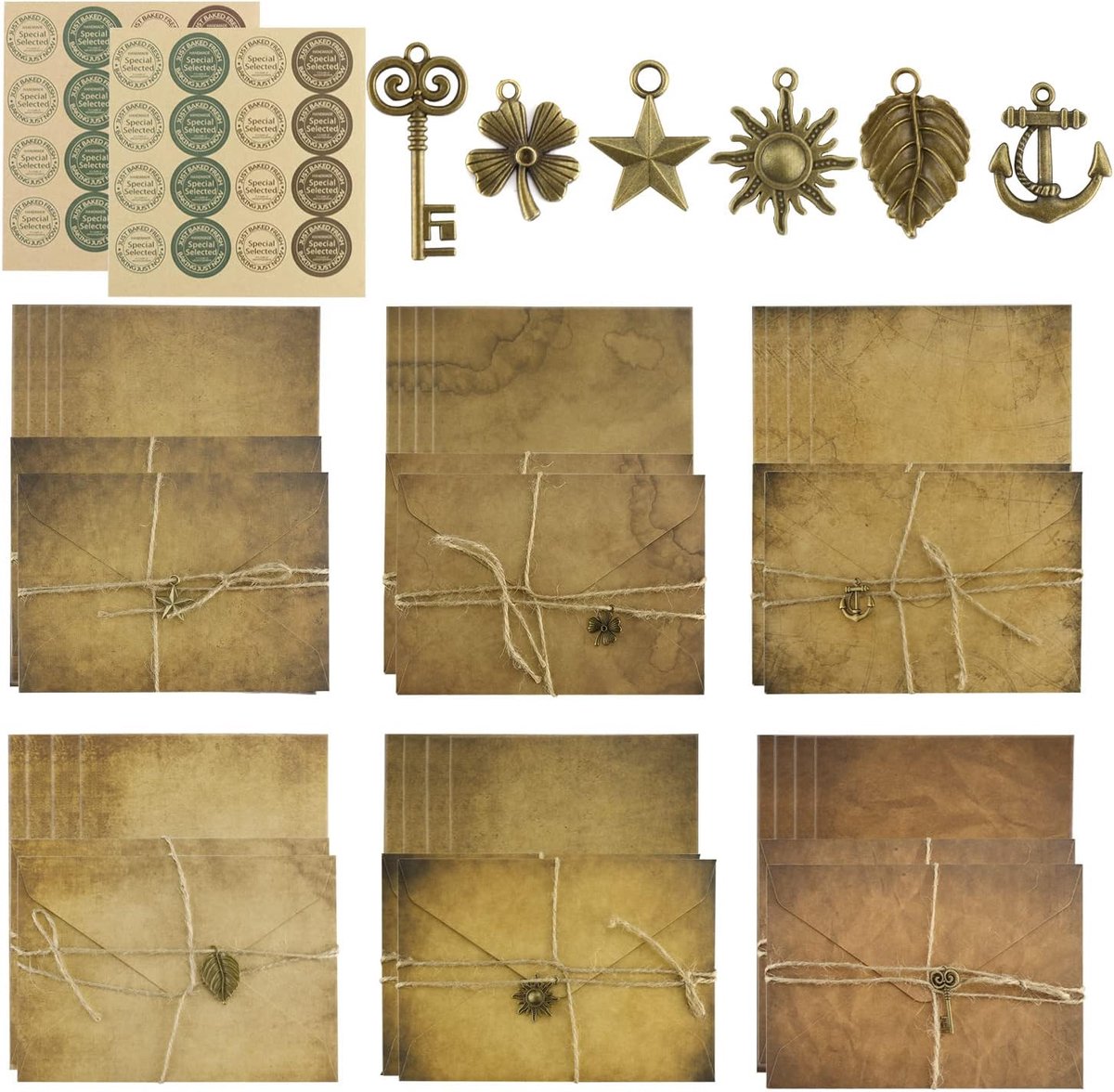 Enveloppen en Antiek Papier Set - 12 Vintage Enveloppen - 24 Kraft Papieren - Creatief Schrijven en Verzenddoeleinden - ShopVlot