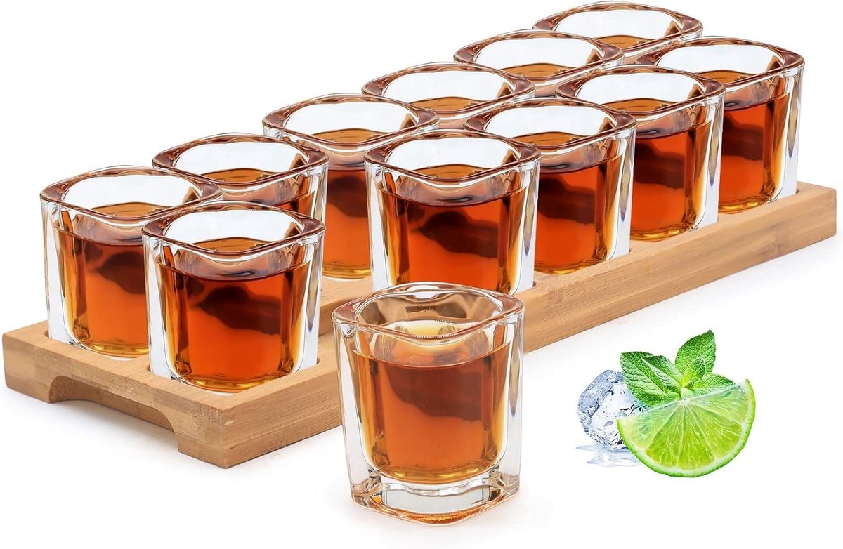 Set van 12 Shotglazen en Cocktailhouder, Organiser voor Drankjes, Perfect voor Whisky, Vodka en Rum op Feesten