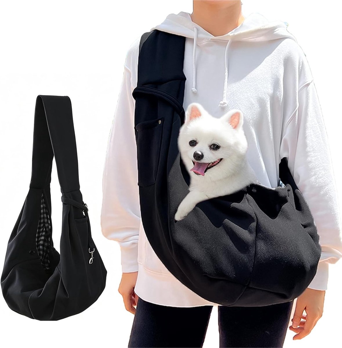 Handsfree draagtas voor huisdieren, comfortabele hondendraagzak met veiligheidsharnas, ideaal voor kleine honden en katten tot 7,5 kg, zwart en praktisch