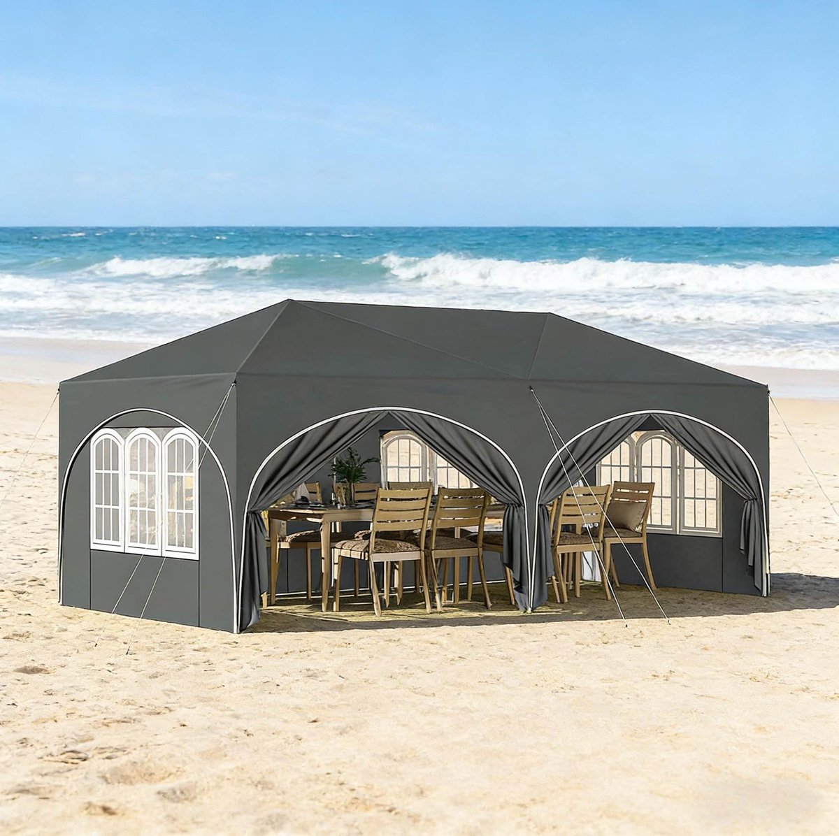 MODENUIT Partytent – 3 x 6 m – Opvouwbaar – Metaal en Oxford Stof – Grijs – Met 6 Afneembare Zijkanten