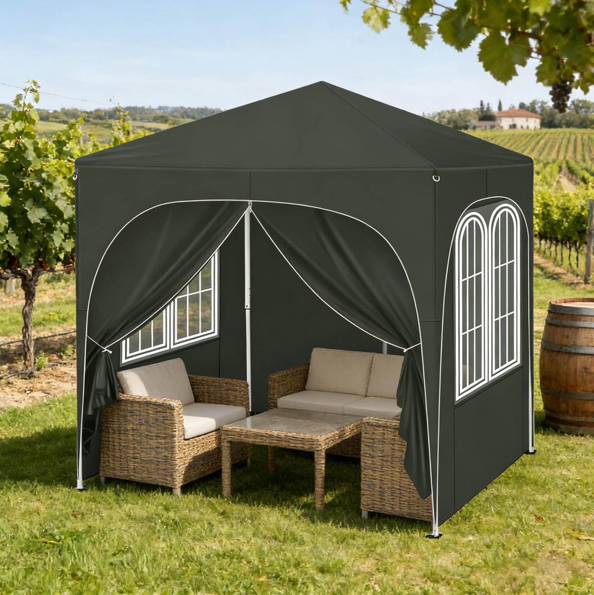 Paviljoen Partytent 2 x 2 m Opvouwbaar Verstelbaar Metaal Grijs Met Zijwanden Waterdicht Voor Tuin En Terras