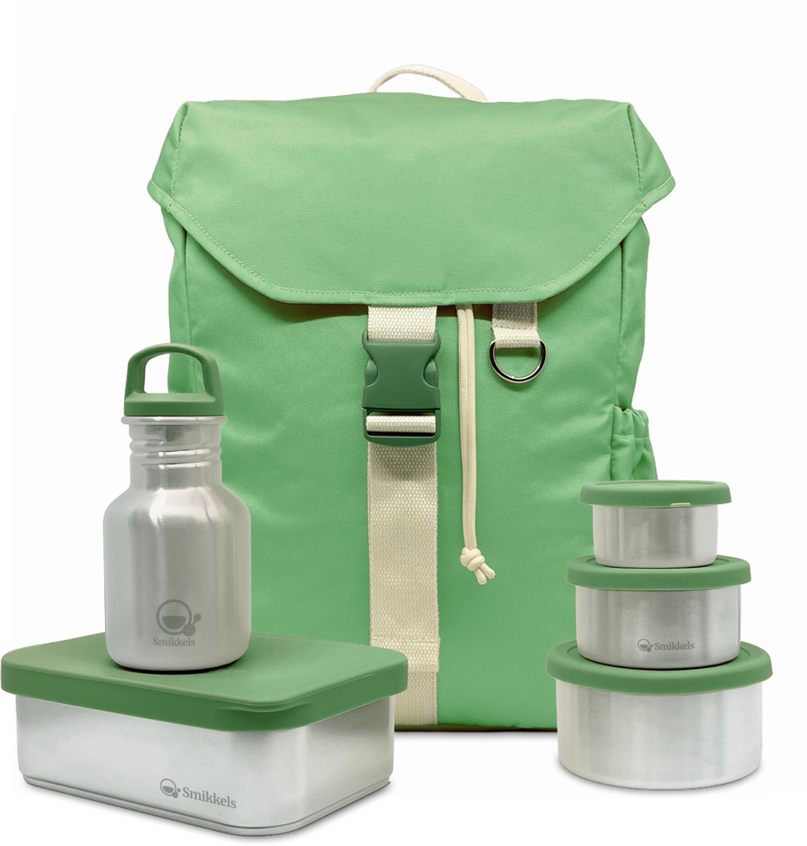 Smikkels - Startset basisschool - Schoolset Daily Wander Basic Groen - Rugzak - RVS lunchbox - drinkfles - fruitbakjes - kinderen