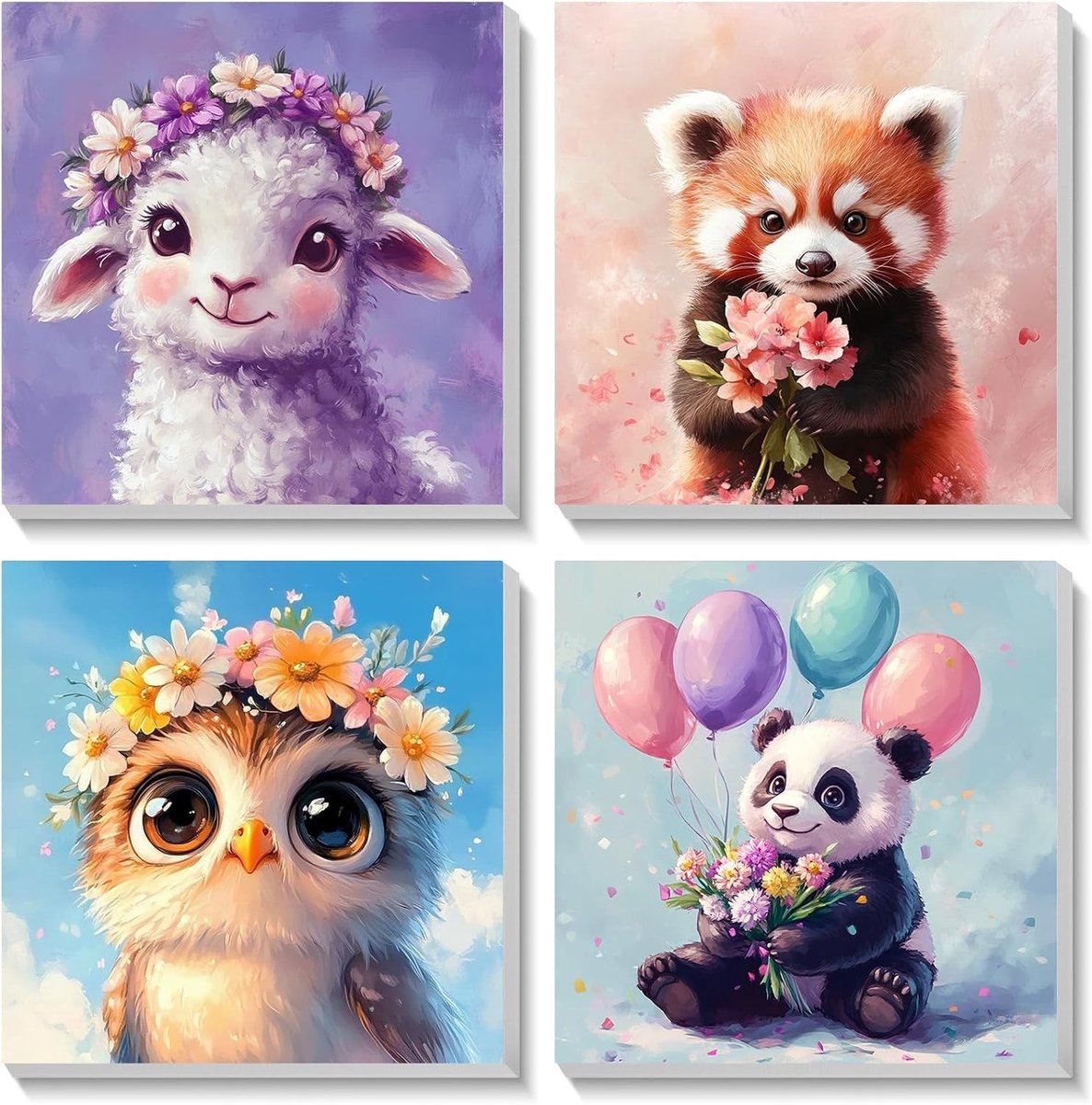 Set van 4 Dieren Schilderen op Nummer Doeken voor Kinderen en Volwassenen, Acryl Schilderkits voor Kamerdecoratie, 20x20cm