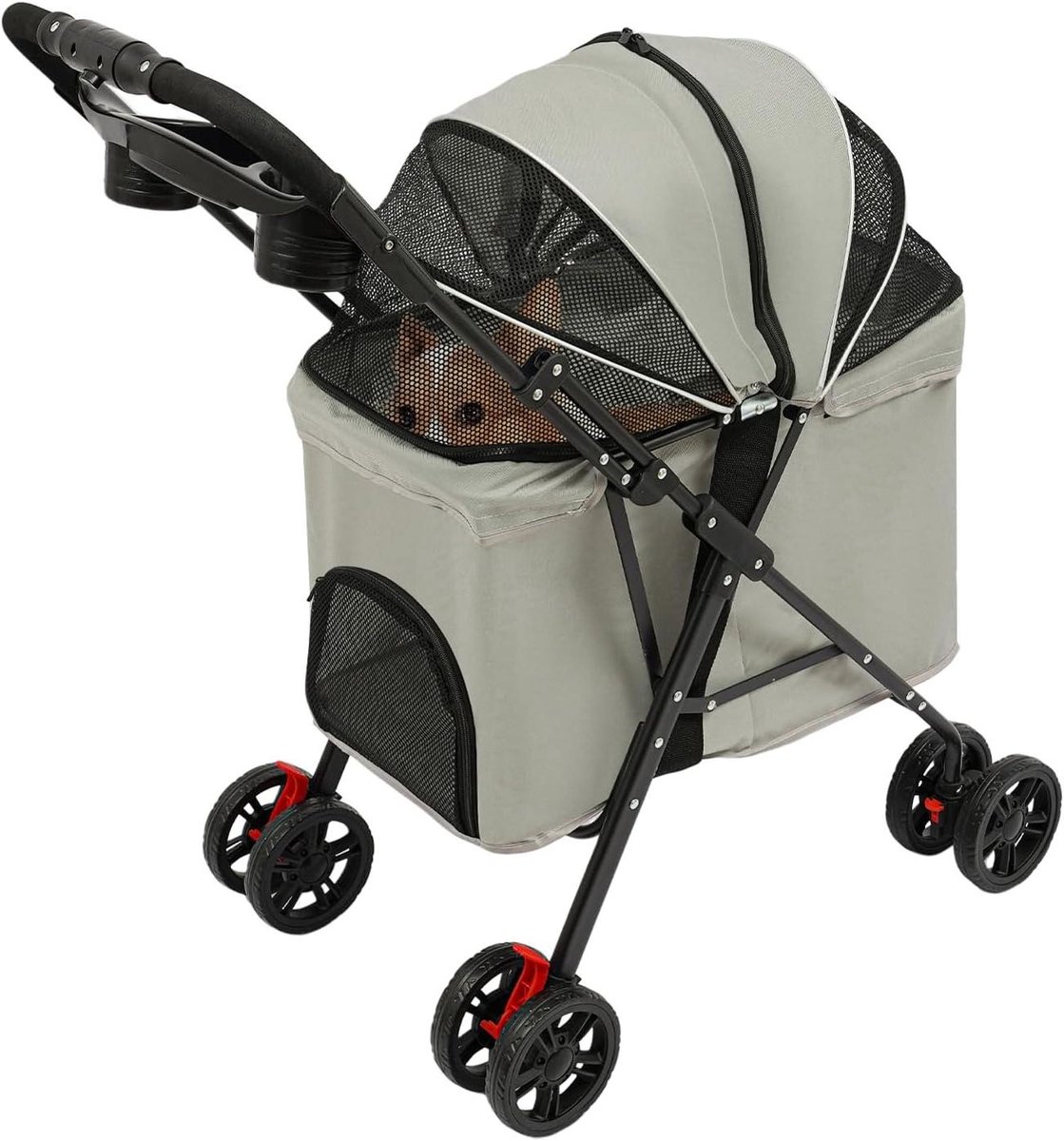 Hondenbuggy - Kattenwagen Opvouwbaar - Vervoer Huisdier - Inklapbaar Koolstofstaal Frame - 62 x 50 x 9 cm - Grijs