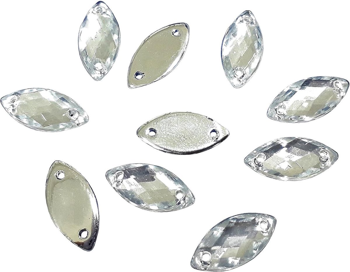 100 stuks strass-steentjes om op te naaien, ovale set, 15 x 7 mm, kristal acrylstenen, Crystal Flatback voor kledingstuk, knutselen, kleding en tas, decoratie