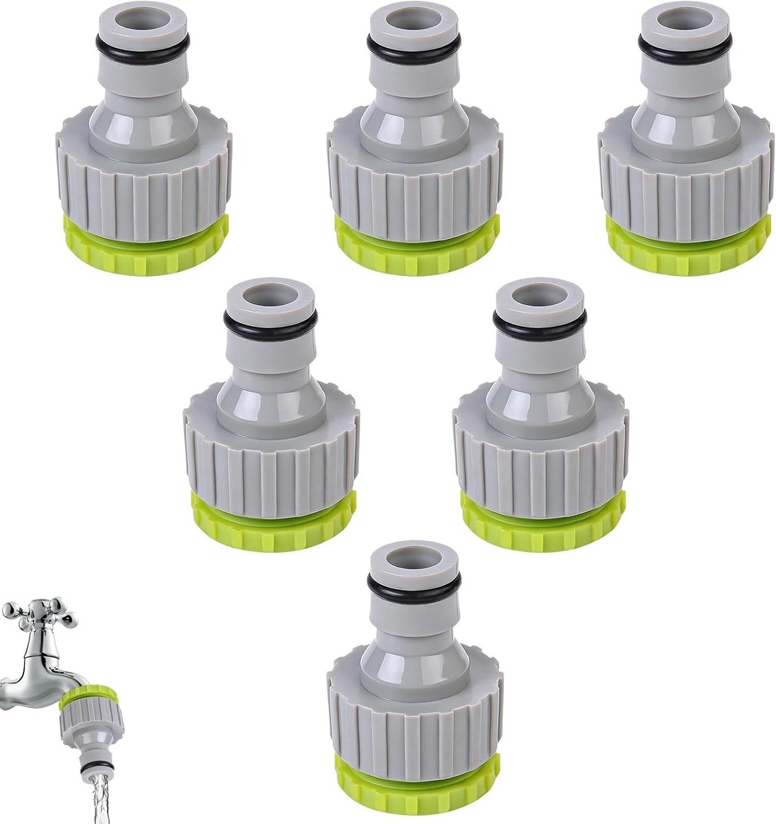 6 stuks kraanadapters, 2-in-1 (1/2 en 3/4 inch) tuinslang aansluitset voor waterkraan Gardena-aansluiting, kunststof tuinslang schroefdraad voor tuinirrigatie