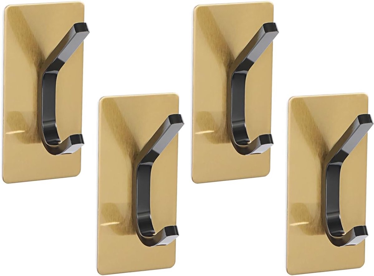 4 stuks 4,5 cm zelfklevende handdoekhouder muur, roestvrij stalen handdoekhaken, badkamerkledinghaken zonder boren, goud-zwart