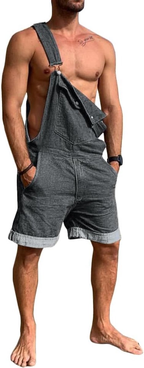Denim overall voor heren, shorts, zomer, werkkleding, verstelbare jumpsuit, casual jeans, korte romper, losse pasvorm