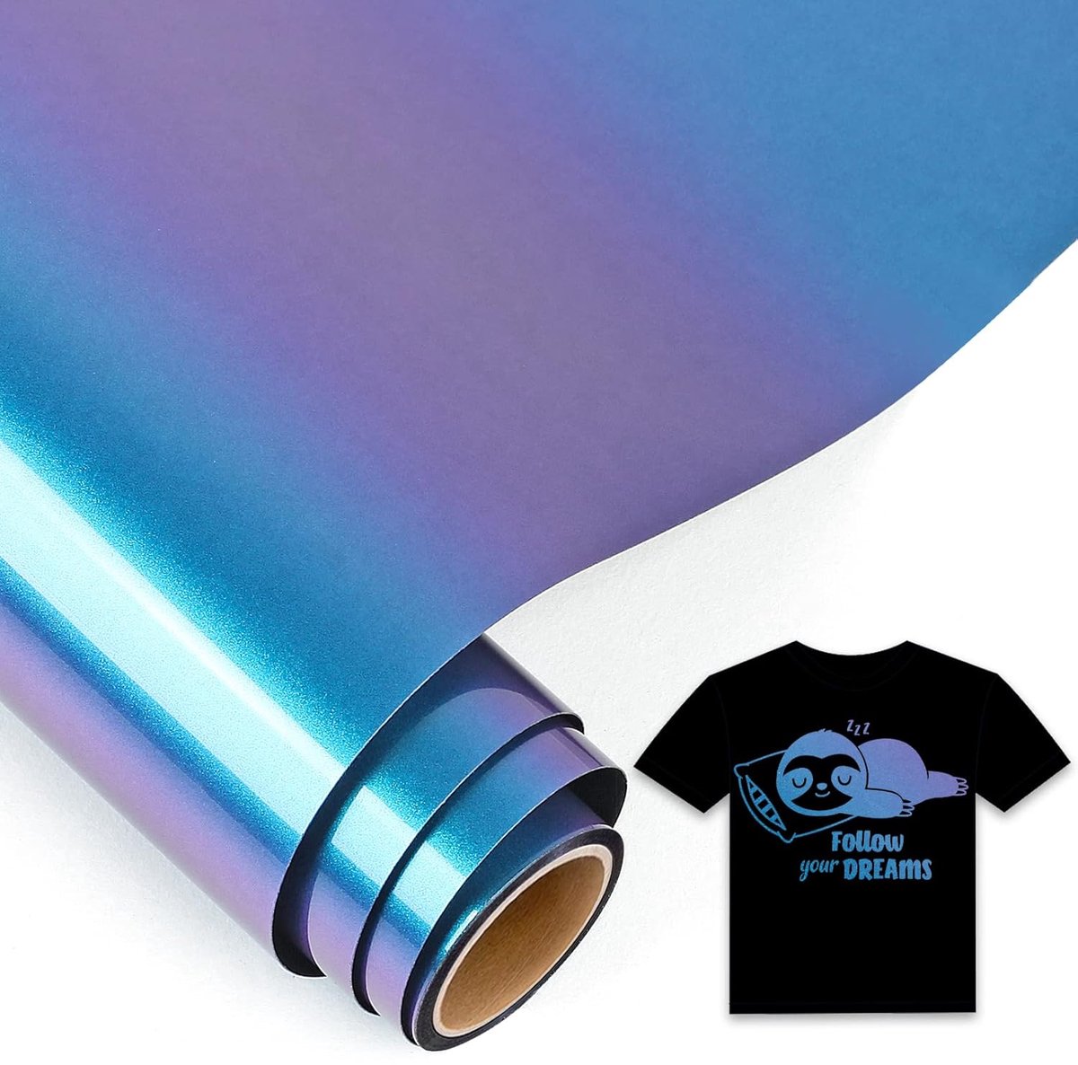 5Ft Kameleon Textiel Film Paars tot Koningsblauw - 30,5 x 152,5 cm Flex voor Cricut Maker, Kleding, Hoeden, Broeken, Andere Stoffen