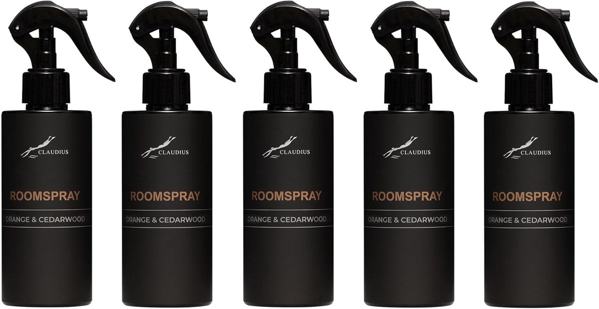 Room Spray 300 ml set van 5 - zoete sinaasappel & cederhout - luxe geur voor thuis - creërt een aangename sfeer - SnelShoppen